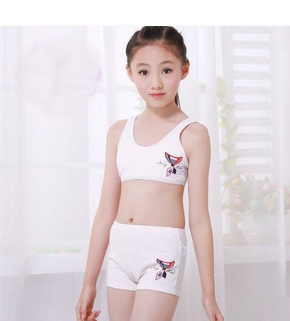 Детско памучно бюстие - различни модели и цветове за момичета - червено, бяло, жълто, синьо с емблема