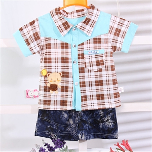 Бебешки памучен комплект риза и панталон за момчета