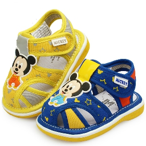 Бебешки летни сандали с Мики Маус в синьо и жълто