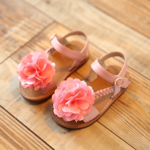 Детски сандали с цвете в 3 модела - розови, оранжеви и черни