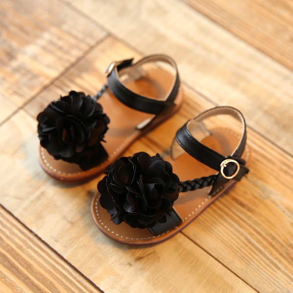 Детски сандали с цвете в 3 модела - розови, оранжеви и черни