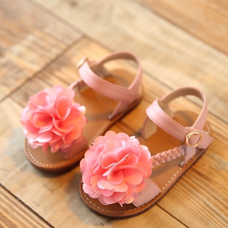 Детски сандали с цвете в 3 модела - розови, оранжеви и черни
