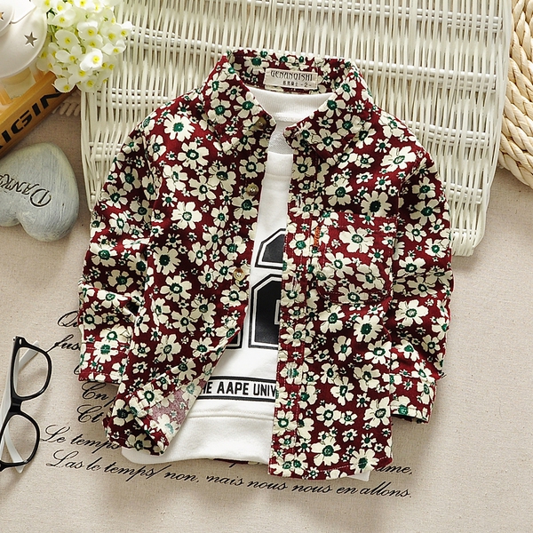 Μακρυμάνικο παιδικό πουκάμισο για αγόρια - διάφορα μοντέλα σε κίτρινο, λευκό, μαύρο χρώμα - με λουλούδια