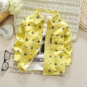 Детска пролетна риза с дълъг ръкав за момчета - разнообразни модели в жълто, бяло, черно - със цветенца 