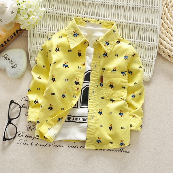 Μακρυμάνικο παιδικό πουκάμισο για αγόρια - διάφορα μοντέλα σε κίτρινο, λευκό, μαύρο χρώμα - με λουλούδια