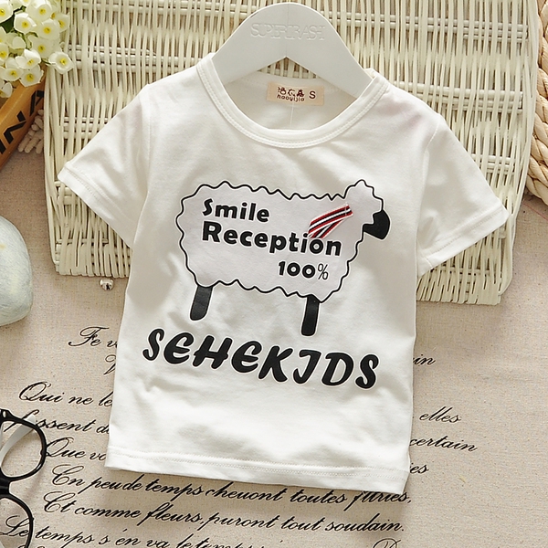 Детски тениски с къси ръкави  и анимации за момичета - жълт, зелен, син и бял модел