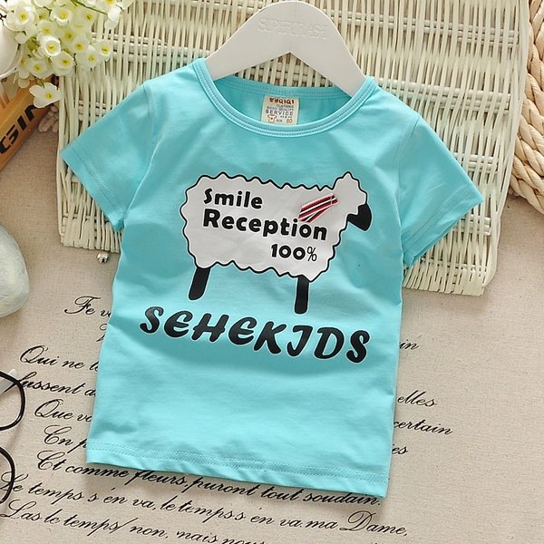 Детски тениски с къси ръкави  и анимации за момичета - жълт, зелен, син и бял модел