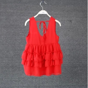 Топ рокля за момичета - детска лятна туника - червен и черен модел от шифон