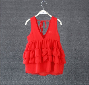 Топ рокля за момичета - детска лятна туника - червен и черен модел от шифон