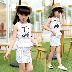 Летен детски комплект за момичета от потниче и пола - два модела - черен и бял 