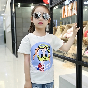 Детска бяла тениска с къс ръкав за момичета - Дафи Дък