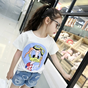 Детска бяла тениска с къс ръкав за момичета - Дафи Дък
