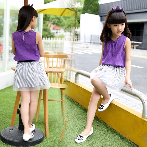 Детски комплект за лятото подходящо за момичета от пола и лилав потник - топ модел