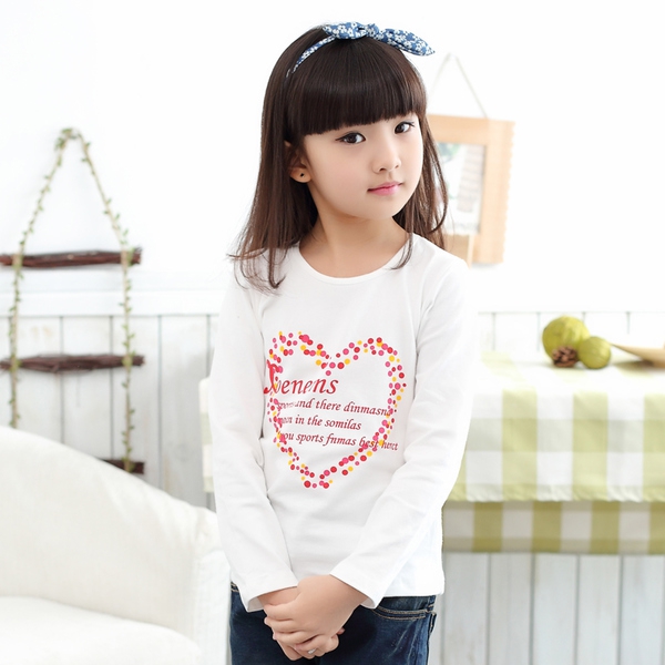 Детски анимирани тениски с дълъг ръкав за момичета - жълт, черен, лилав, бял цвят - с пеперудка, сърце 
