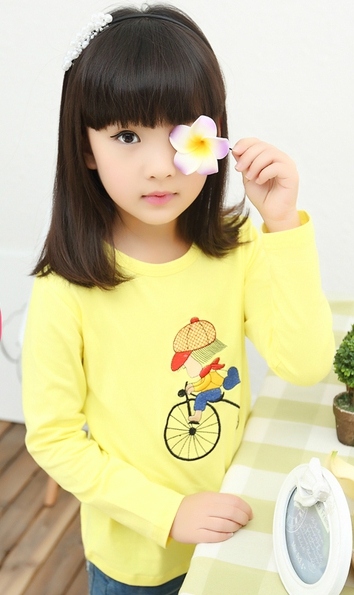 Детски анимирани тениски с дълъг ръкав за момичета - жълт, черен, лилав, бял цвят - с пеперудка, сърце 