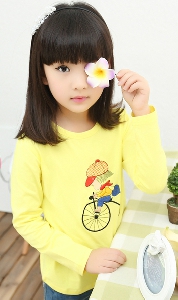 Детски анимирани тениски с дълъг ръкав за момичета - жълт, черен, лилав, бял цвят - с пеперудка, сърце 