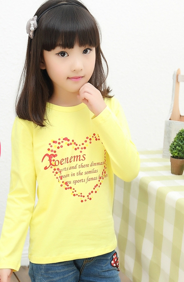 Детски анимирани тениски с дълъг ръкав за момичета - жълт, черен, лилав, бял цвят - с пеперудка, сърце 