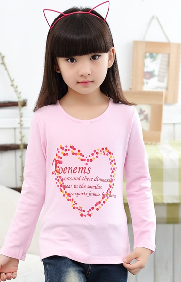 Детски анимирани тениски с дълъг ръкав за момичета - жълт, черен, лилав, бял цвят - с пеперудка, сърце 