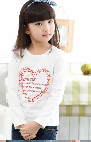 Детски анимирани тениски с дълъг ръкав за момичета - жълт, черен, лилав, бял цвят - с пеперудка, сърце 