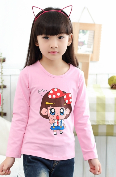 Детски анимирани тениски с дълъг ръкав за момичета - жълт, черен, лилав, бял цвят - с пеперудка, сърце 