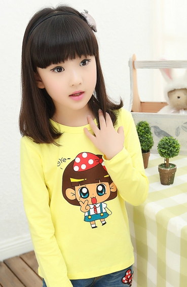 Детски анимирани тениски с дълъг ръкав за момичета - жълт, черен, лилав, бял цвят - с пеперудка, сърце 