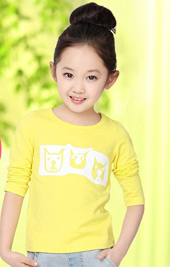 Детски анимирани тениски с дълъг ръкав за момичета - жълт, черен, лилав, бял цвят - с пеперудка, сърце 