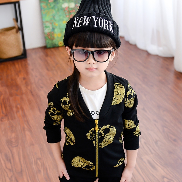 Детско черно яке с картинки за момичета - пролетно и есенно 