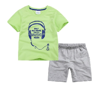Παιδικό καλοκαιρινό μπλουζάκι με κοντό μανίκι και παντελόνι - διαφορετικά κομψά και ζωντανά σχέδια σε μπλε, πράσινο, κόκκινο και