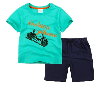 Детски летен комплект от тениска с къси ръкави и панталони - различни стилни и анимирани модели в син, зелен, червен и други цве