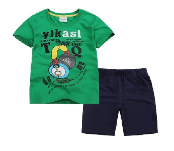 Детски летен комплект от тениска с къси ръкави и панталони - различни стилни и анимирани модели в син, зелен, червен и други цве