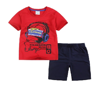 Παιδικό καλοκαιρινό μπλουζάκι με κοντό μανίκι και παντελόνι - διαφορετικά κομψά και ζωντανά σχέδια σε μπλε, πράσινο, κόκκινο και