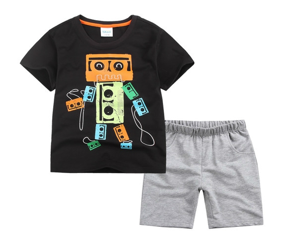 Детски летен комплект от тениска с къси ръкави и панталони - различни стилни и анимирани модели в син, зелен, червен и други цве