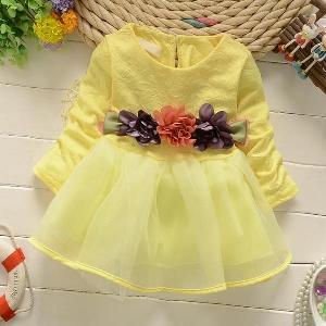 Детски памучни летни рокли за момичета стилни прикрепени цветя - подходящи за плаж и ежедневие - три цвята