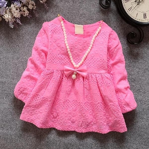 Детска памучна рокля за момичета - розова и жълта 