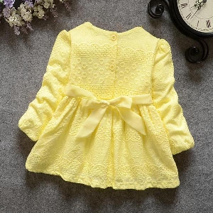 Детска памучна рокля за момичета - розова и жълта 