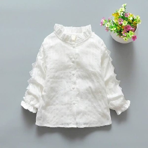 Детска памучна бяла дантелена риза за момичета - пролетна и лятна - топ модел
