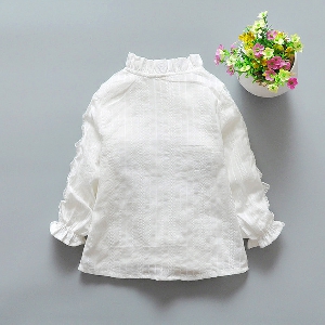 Детска памучна бяла дантелена риза за момичета - пролетна и лятна - топ модел