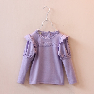 Детска памучна дантелена блуза с дълъг ръкав - подходящ за пролет, есен и зима в няколко цвята