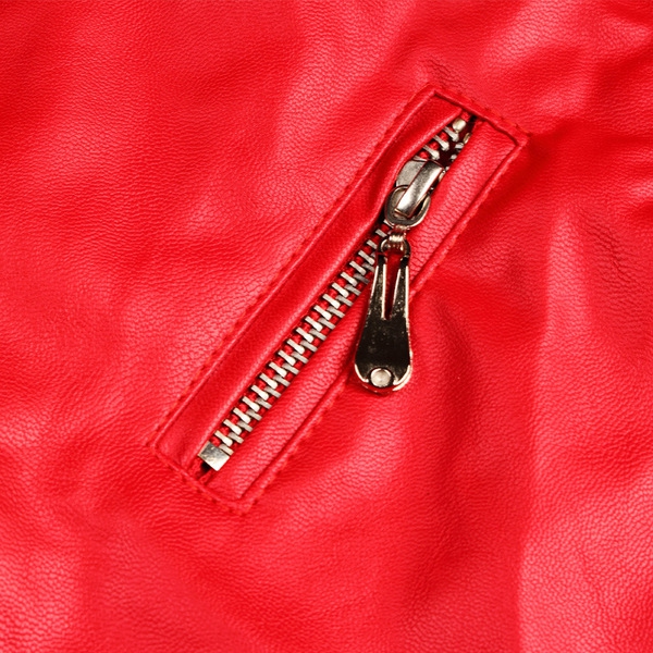 Παιδικό γιλέκο  για αγόρια και κορίτσια από τεχνητό δέρμα - κόκκινο και μαύρο μοντέλο