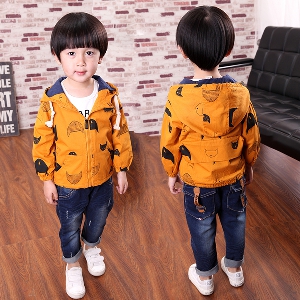 Παιδικό ανοιξιάτικο μπουφάν για αγόρια με κουκούλα - πορτοκαλί χρώμα