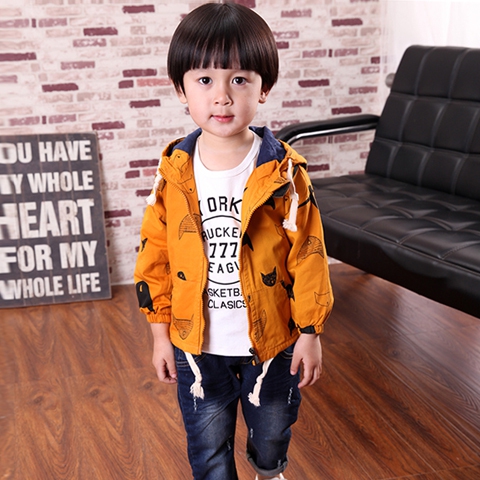 Παιδικό ανοιξιάτικο μπουφάν για αγόρια με κουκούλα - πορτοκαλί χρώμα