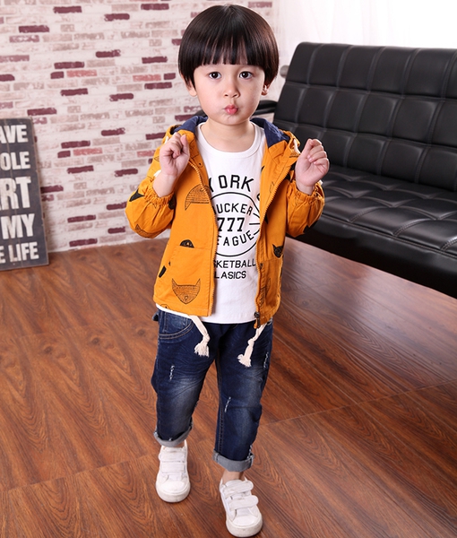 Παιδικό ανοιξιάτικο μπουφάν για αγόρια με κουκούλα - πορτοκαλί χρώμα