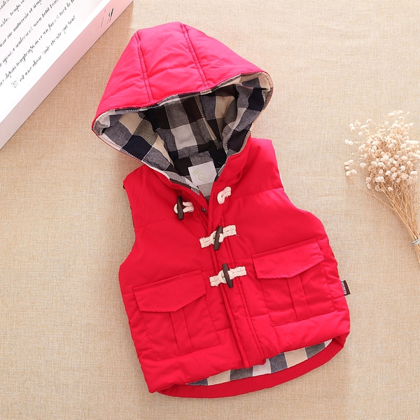 Παιδικό γιλέκο για το φθινόπωρο και το χειμώνα  για αγόρια και κορίτσια - κόκκινο, μπλε και πράσινο με κουκούλα - από βαμβάκι κα