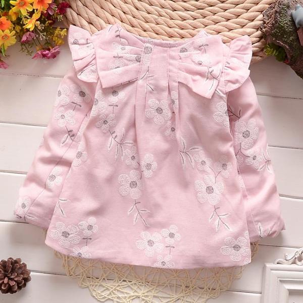 Детска дантелена риза за момичета - пролетна и памучна в два цвята - син и розов