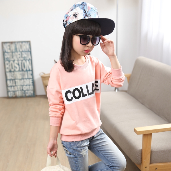 Детска блуза за момичета с дълъг ръкав и надпис отпред - жълта и розова 