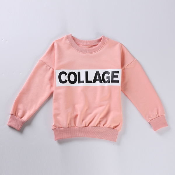 Детска блуза за момичета с дълъг ръкав и надпис отпред - жълта и розова 