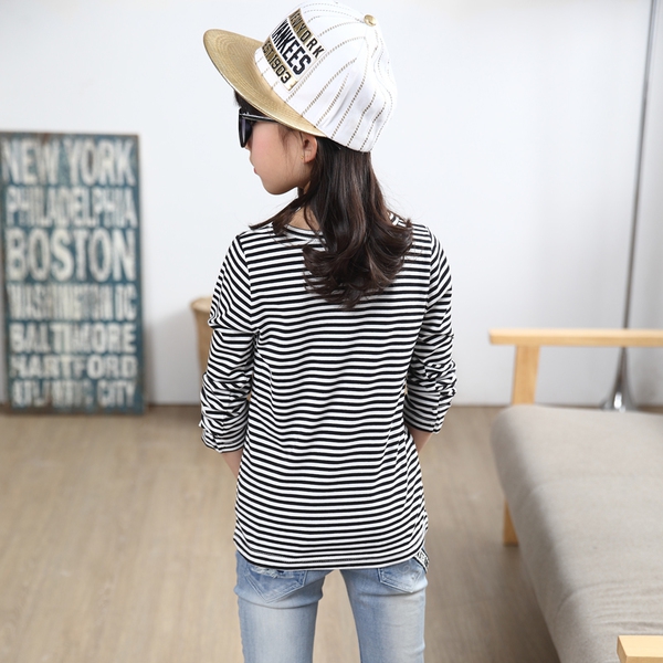 Детски раирани тениски с дълъг ръкав за момичета - два модела