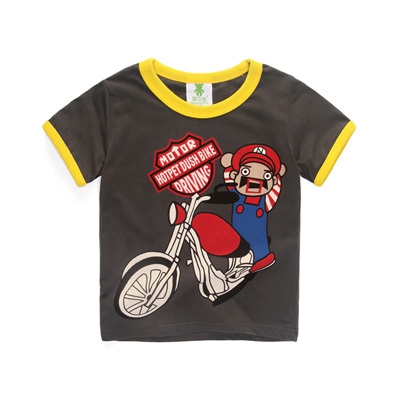 Детски летни тениски в три модела - жълт, черен и зелен с анимации