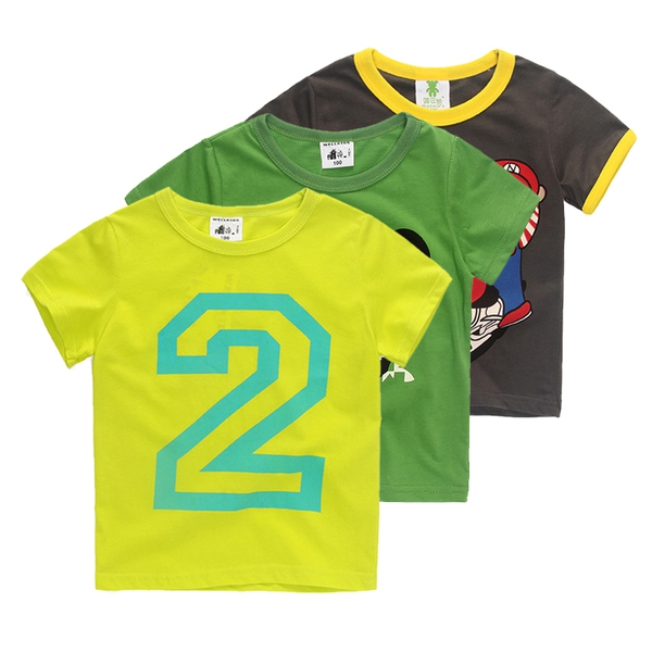Детски летни тениски в три модела - жълт, черен и зелен с анимации