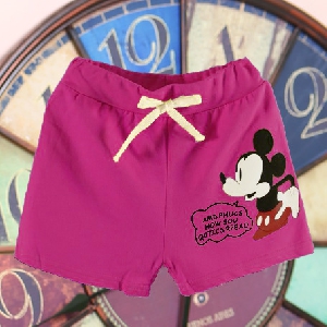 Къси панталони за момичета и момчета - Мики Маус - червени и лилави    